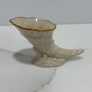 VTG USA Lenox 4" Mini Cornucopia Porcelain 24K Gold Trim Decor Bud Vase Figurine